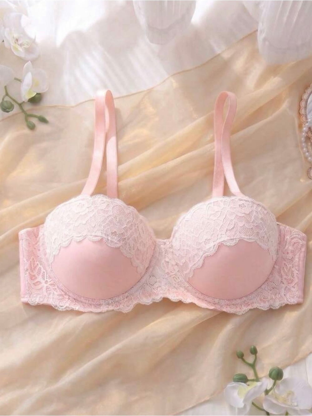 SHEIN Blush Lace Push-Up Bra - Pink